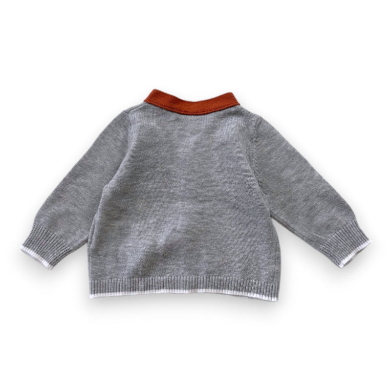 Bonpoint - Cardigan Gris Et Marron - 6 Mois