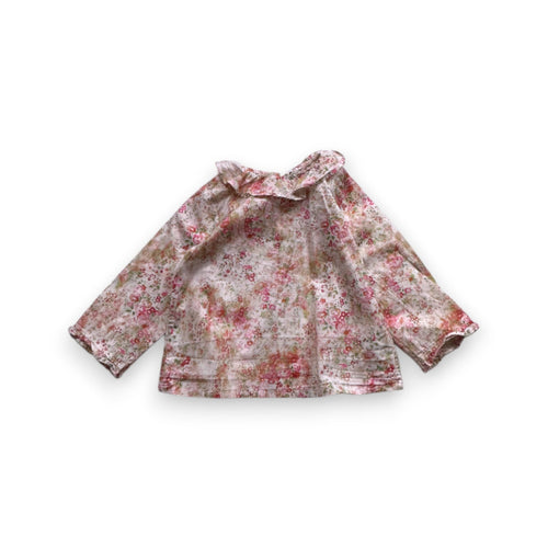 Bonpoint - Blouse Beige À Fleurs Roses - 18 Mois