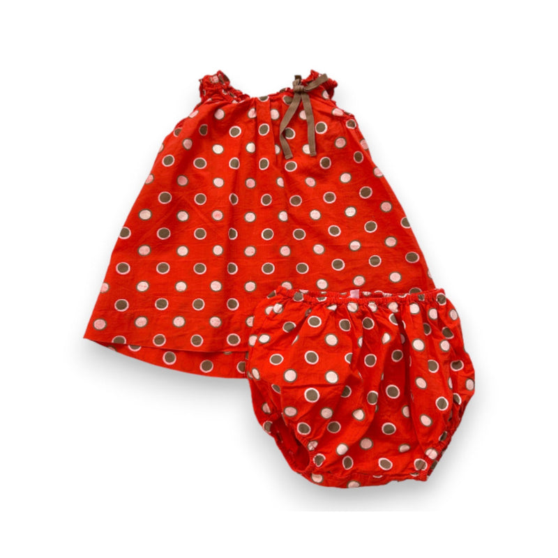 Bonpoint - Ensemble Robe Et Bloomer Rouge À Pois - 6 Mois