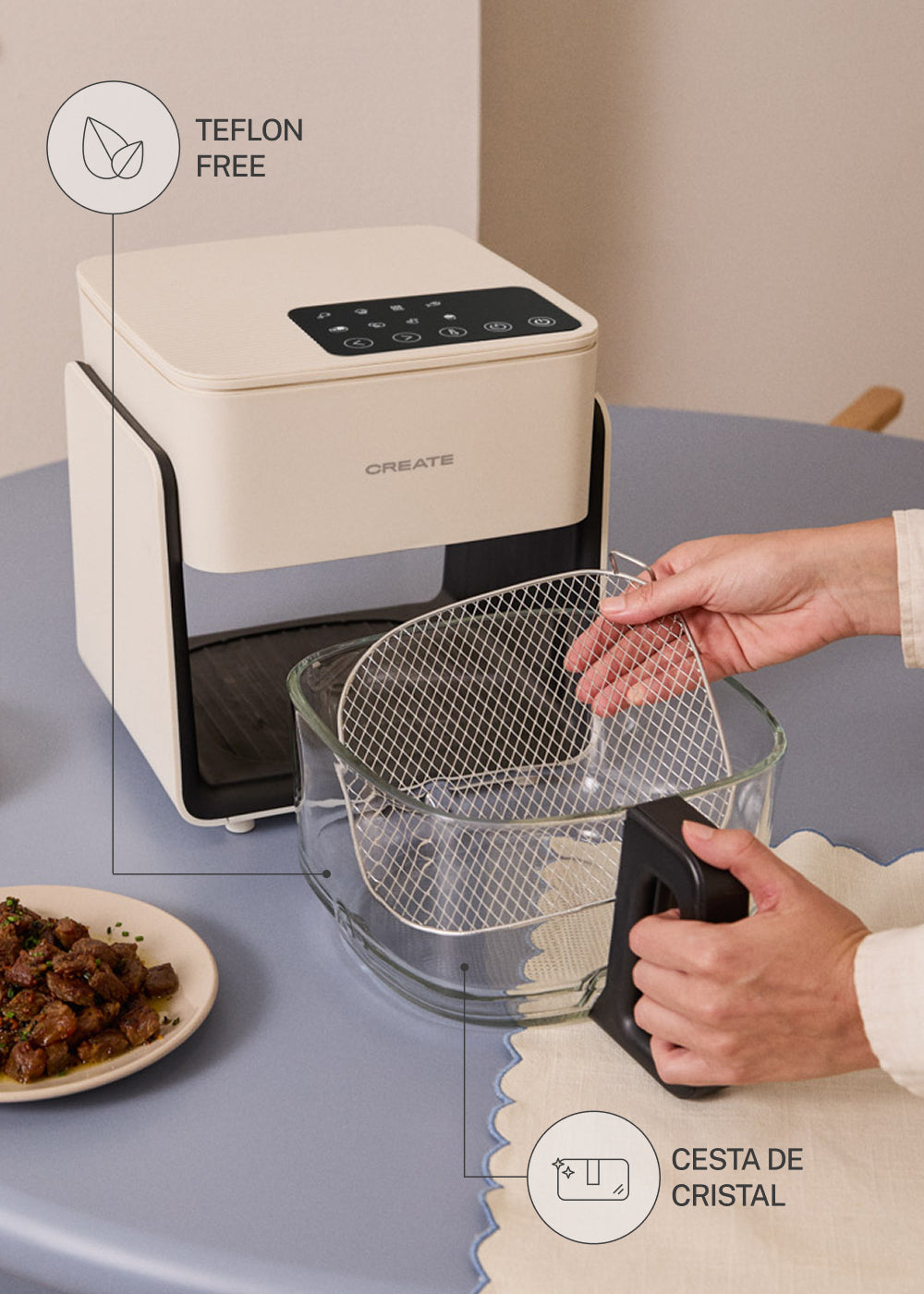 Air Fryer Studio Crystal - Freidora sin aceite 4.2L - Blanco roto