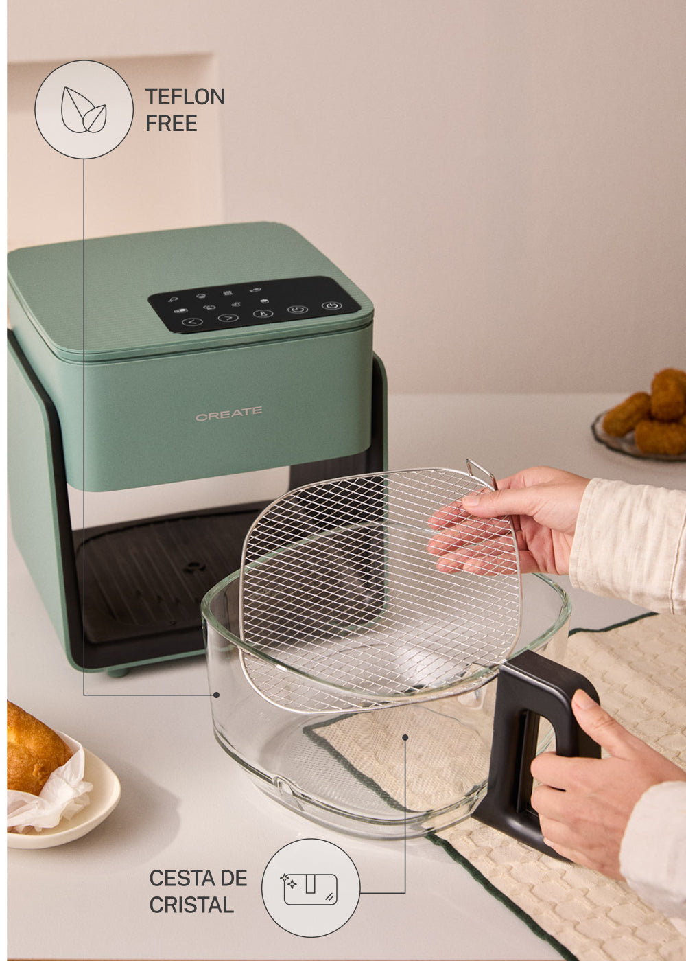 Air Fryer Studio Crystal - Freidora de Aire 4.2L - Verde Salvia