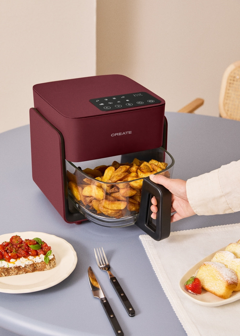 Air Fryer Studio Crystal - Friteuse Sans Huile En Verre Sans Vaporisateur - 4,2L - Bordeaux
