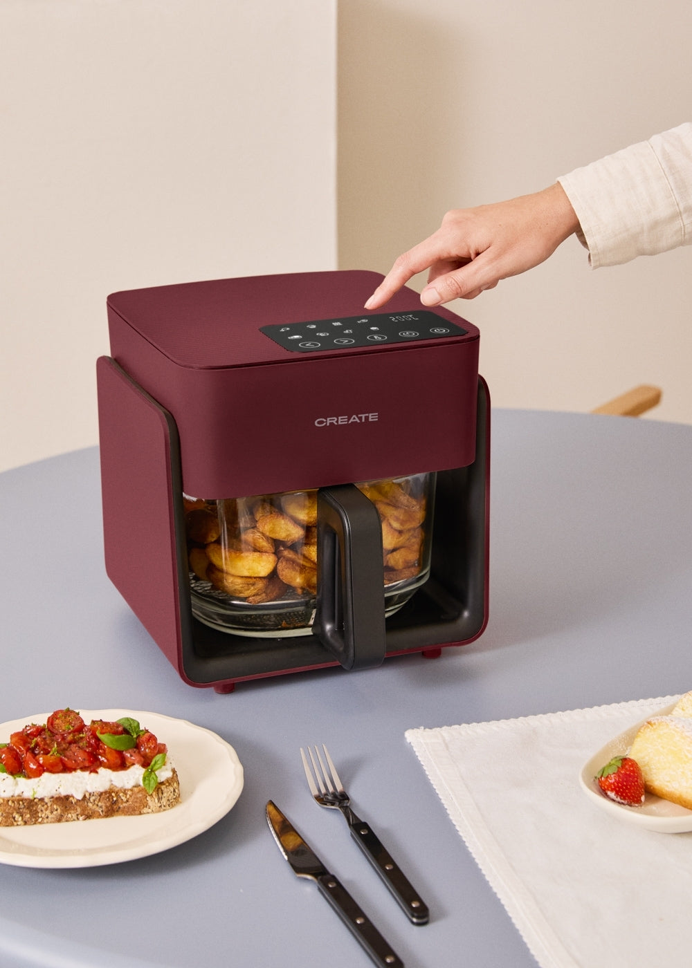 Air Fryer Studio Crystal - Friteuse Sans Huile En Verre Sans Vaporisateur - 4,2L - Bordeaux