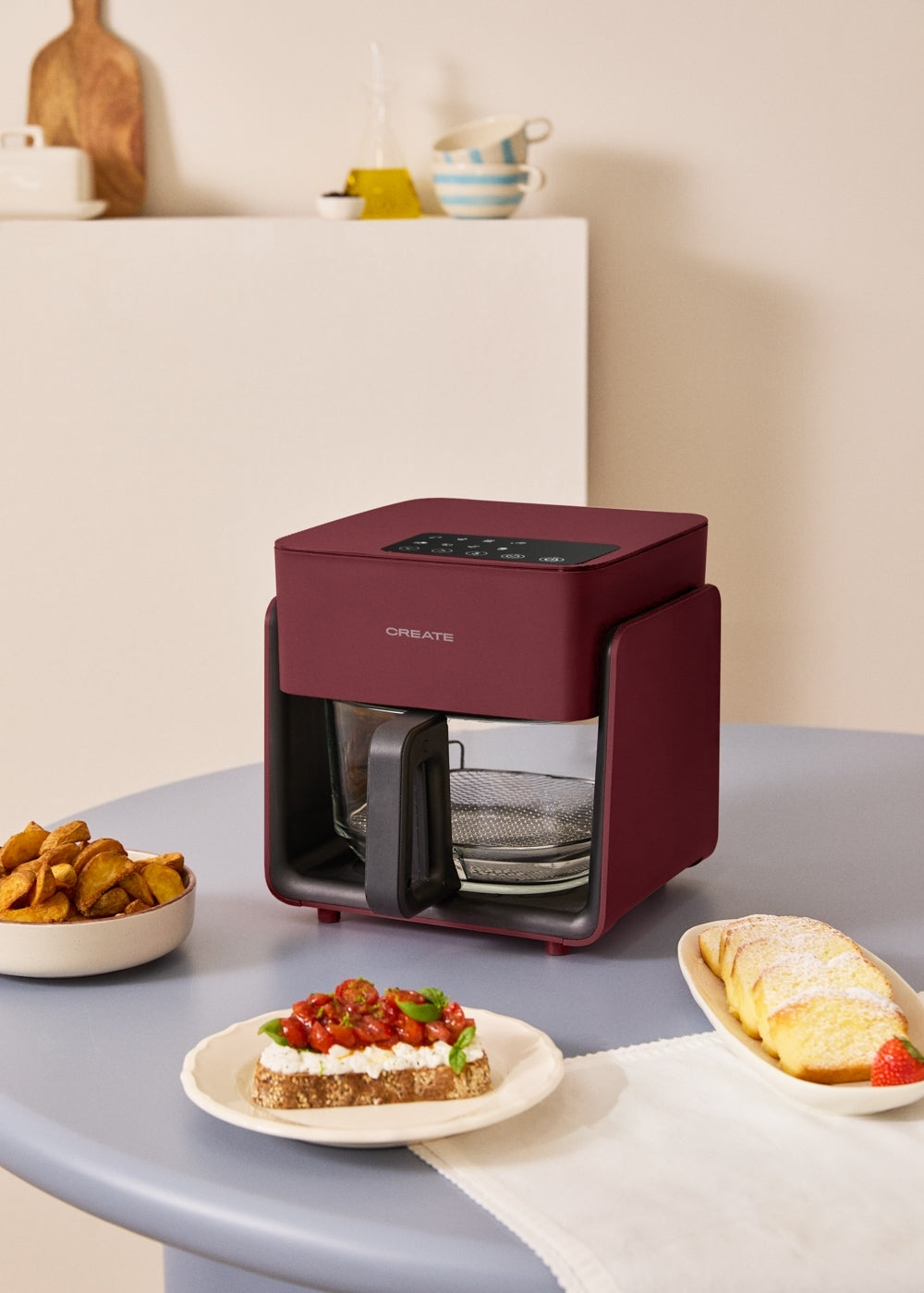 Air Fryer Studio Crystal - Friteuse Sans Huile En Verre Sans Vaporisateur - 4,2L - Bordeaux
