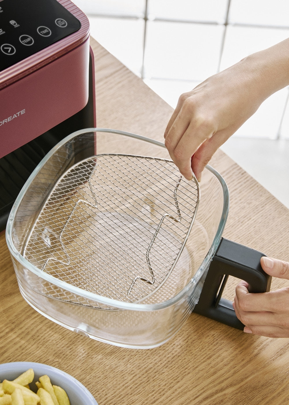 Air Fryer Studio Crystal - Friteuse Sans Huile En Verre Avec Vaporisateur - 4,2L - Bordeaux