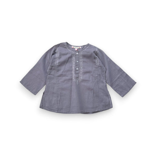 Bonpoint - Blouse Grise Avec Broderies - 2 Ans