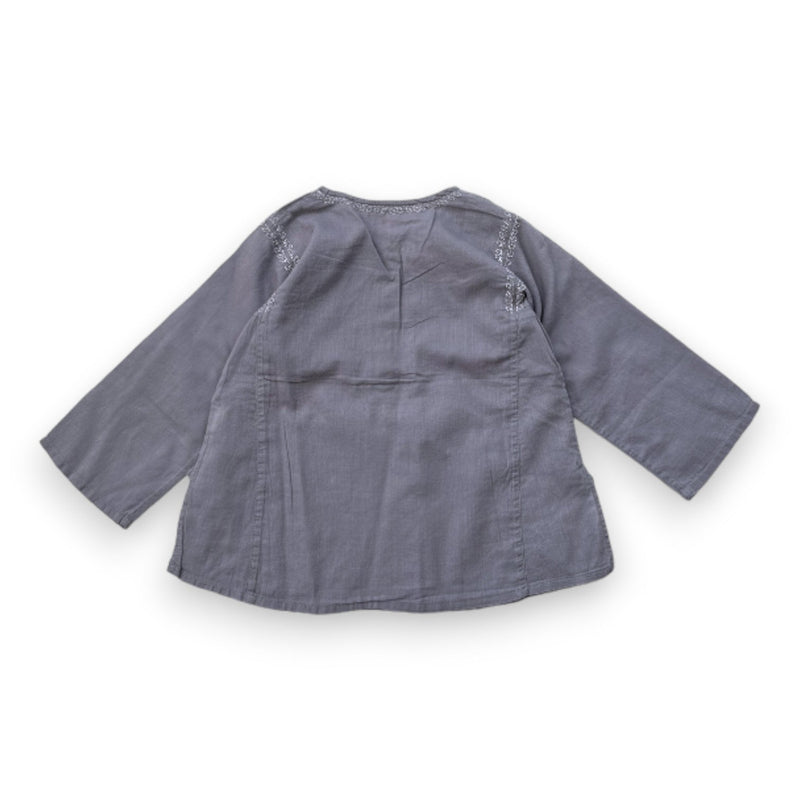 Bonpoint - Blouse Grise Avec Broderies - 2 Ans