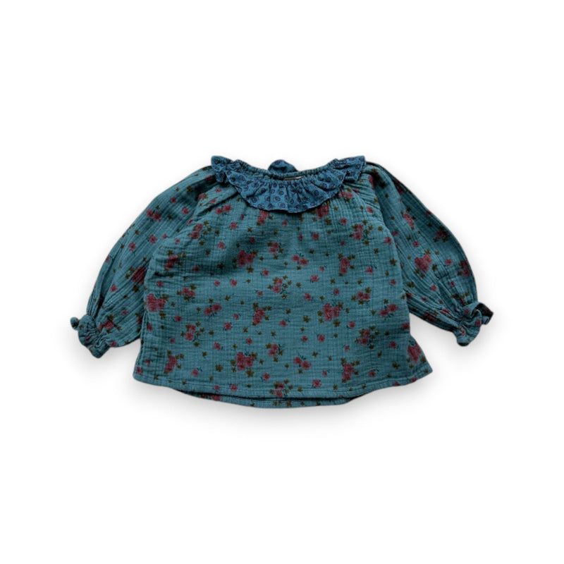 Bonton - Blouse Bleue À Fleurs - 12 Mois