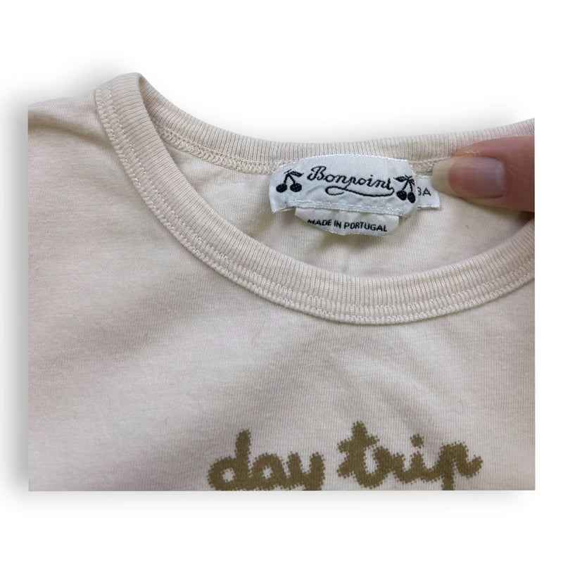 Bonpoint - T-Shirt À Manches Courtes Beige "Day Trip" - 3 Ans