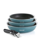 Set di 3 padelle con manico rimovibile - blu tempesta