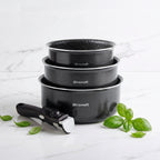 Set De 3 Casseroles Avec Poignée Amovible - Noir
