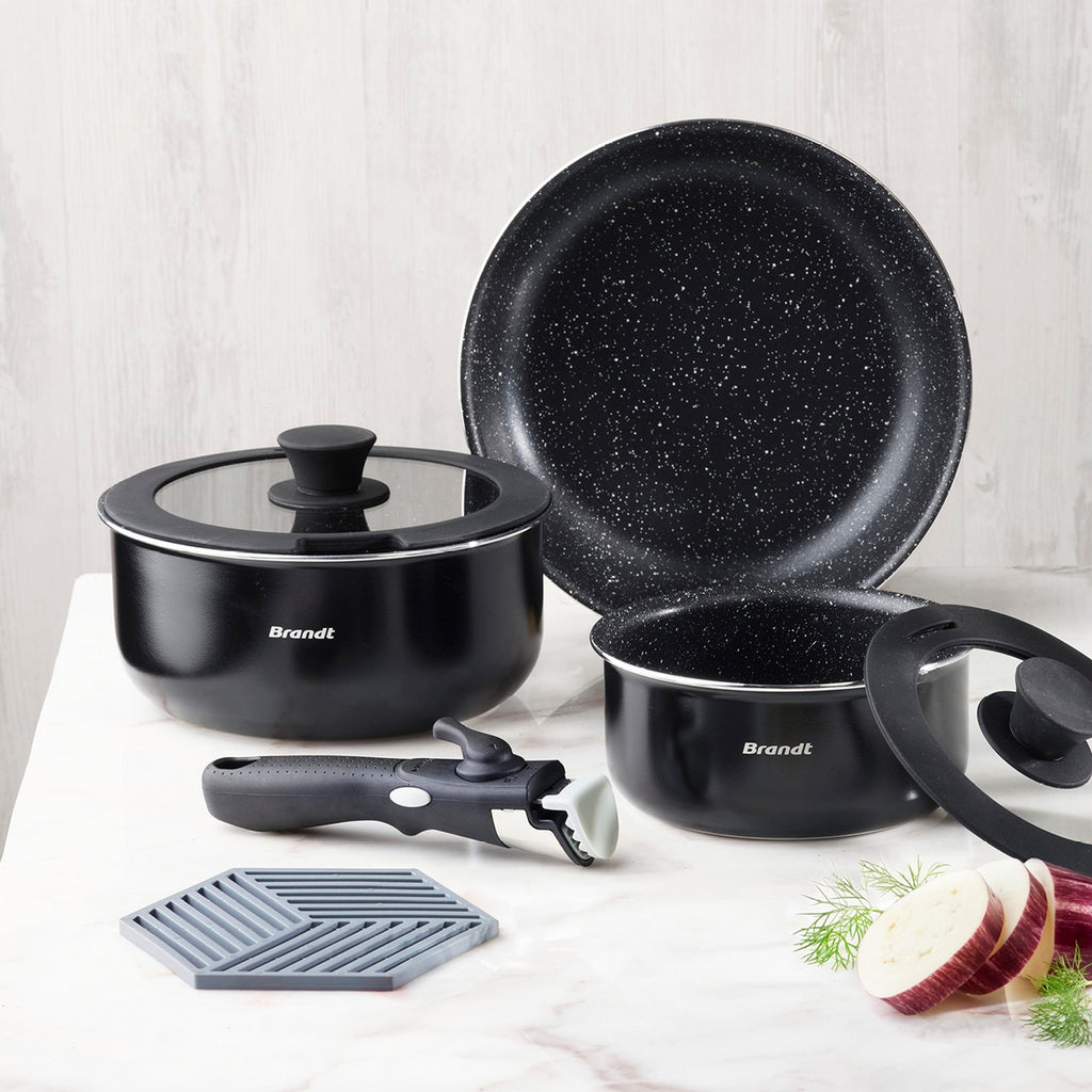 Set De 3 Casseroles Avec Poignée Amovible - Noir