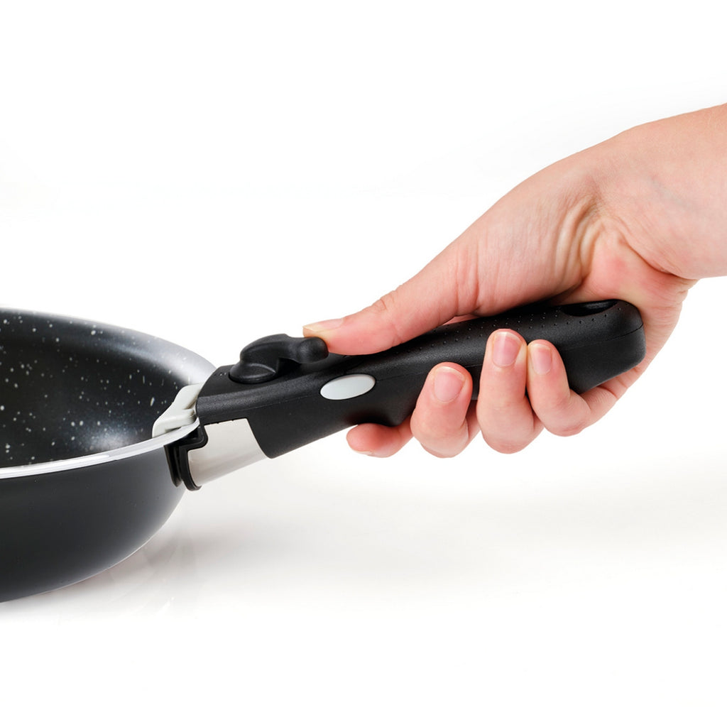 Batteria da cucina impilabile da 26 pezzi con manico rimovibile - nera