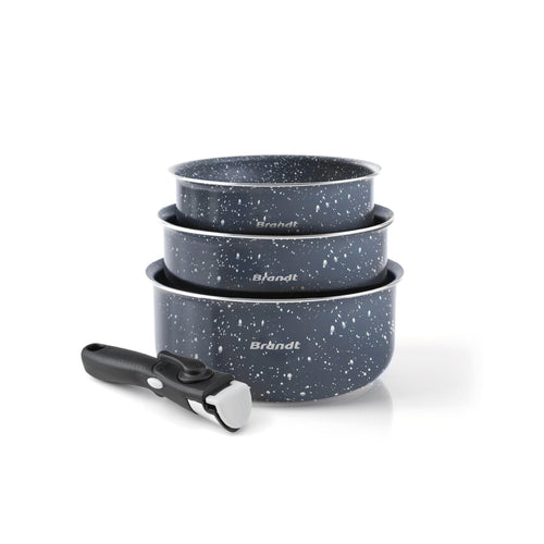 Batterie De Cuisine 4 Pièces - Aluminium Gris Marbre