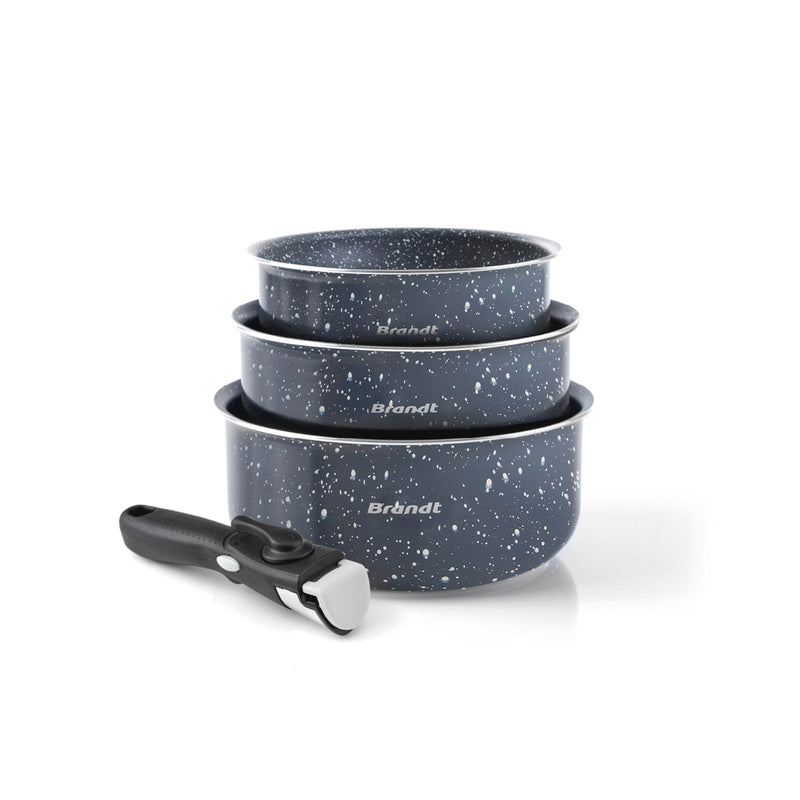 Batterie De Cuisine 4 Pièces - Aluminium Gris Marbre