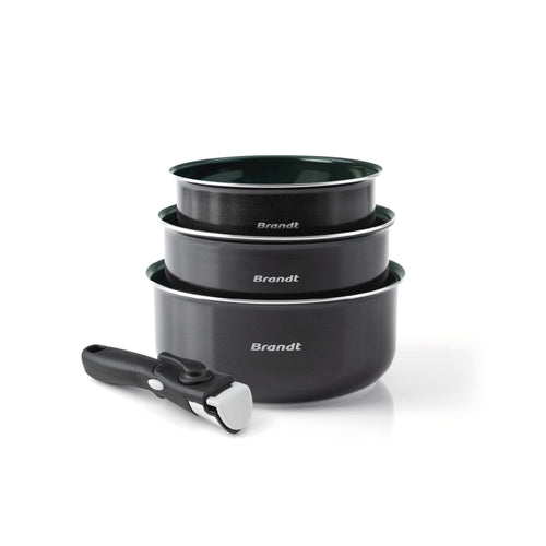 Batterie De Cuisine 4 Pièces - Aluminium Noir Avec Revêtement Diamant Perlé