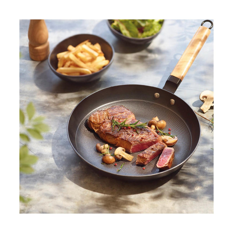 Poêle En Fonte Structure Nid D'Abeille Avec Manche En Bois - Vert