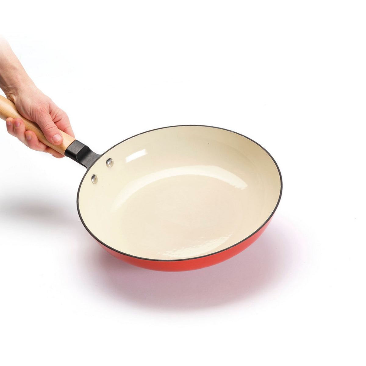 Padella in ghisa smaltata da 24 cm con manico in legno - bianco / rosso