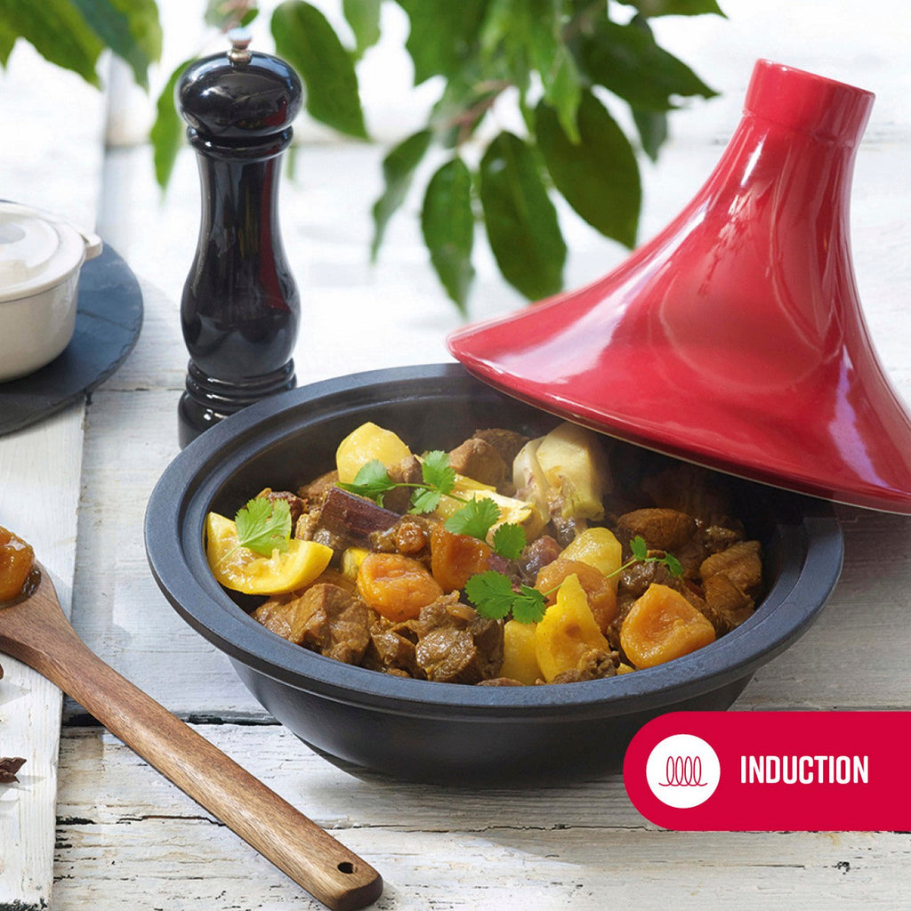 Tajine En Fonte D'Acier Avec Couvercle En Céramique - Rouge