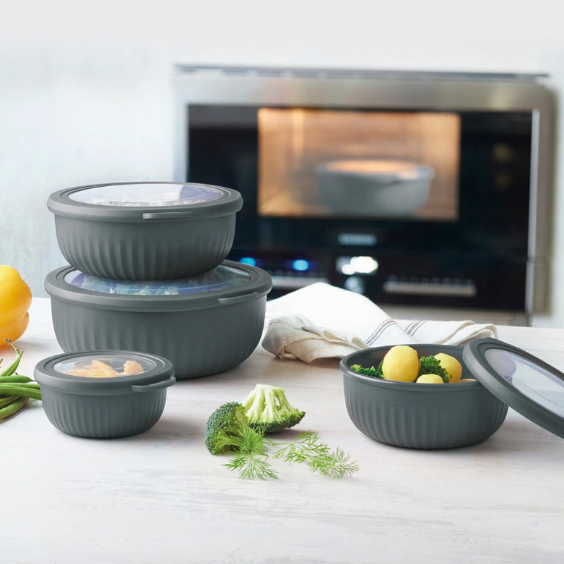 Set De 4 Boîtes De Conservation Avec Couvercle - Gris Anthracite