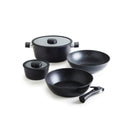 Pack De Cuisine Empilable En Aluminium Avec Poignée Amovible 5 Pièces - Noir