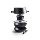 Pack De Cuisine Empilable En Aluminium Avec Poignée Amovible 5 Pièces - Noir
