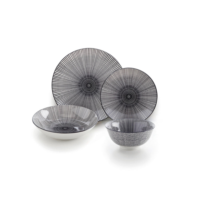 Service De Table 24 Pièces En Porcelaine Avec Relief - Blanc/Noir