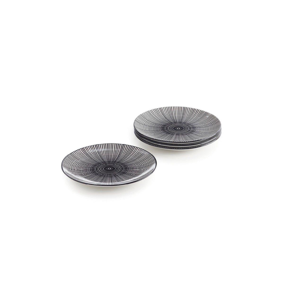 Juego de 4 platos de postre con relieve - Blanco/Negro