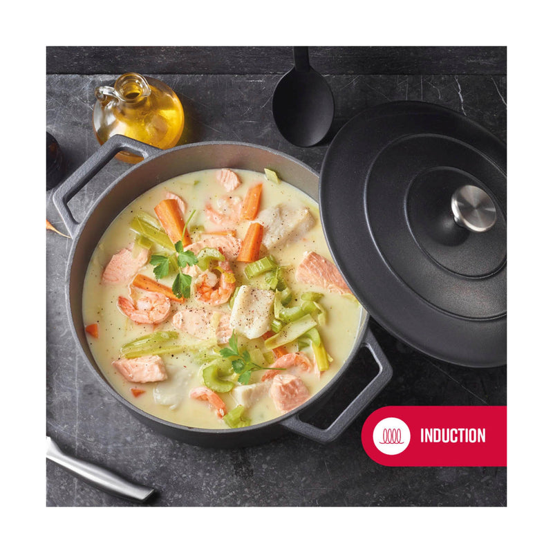 Batterie De Cuisine Empilable En Fonte 4 Pièces + 4 Protections En Silicone - Noir