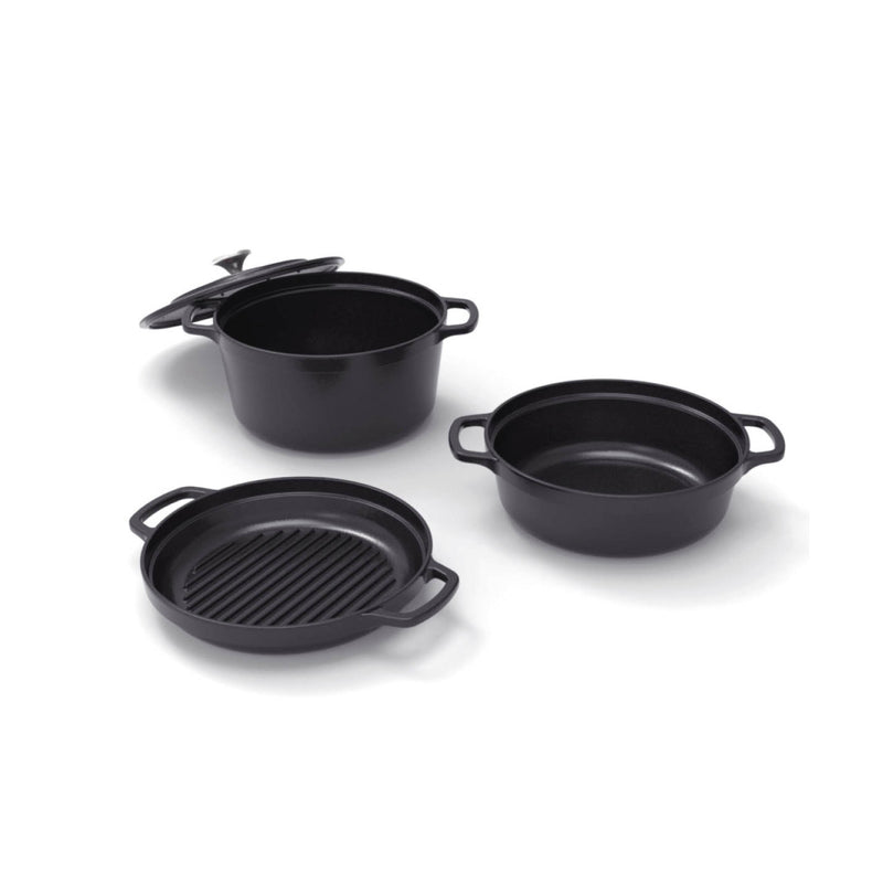 Batterie De Cuisine Empilable En Fonte 4 Pièces + 4 Protections En Silicone - Noir