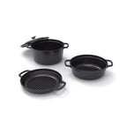 Batería de Cocina Apilable de Hierro Fundido 4 Piezas + 4 Protecciones de Silicona - Negro