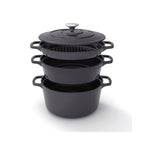 Batterie De Cuisine Empilable En Fonte 4 Pièces + 4 Protections En Silicone - Noir