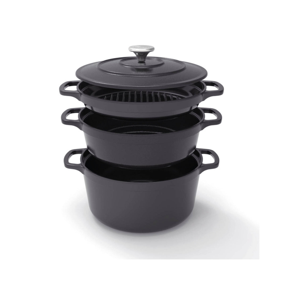 Batterie De Cuisine Empilable En Fonte 4 Pièces + 4 Protections En Silicone - Noir