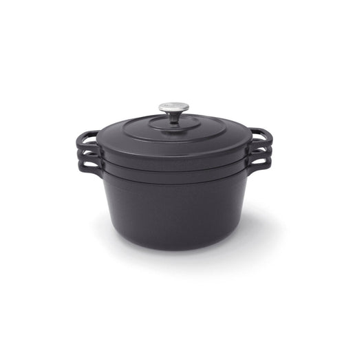 Batterie De Cuisine Empilable En Fonte 4 Pièces + 4 Protections En Silicone - Noir