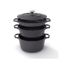 Batterie De Cuisine Empilable En Fonte 4 Pièces + 4 Protections En Silicone - Noir