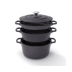 Batería de Cocina Apilable de Hierro Fundido 4 Piezas + 4 Protecciones de Silicona - Negro
