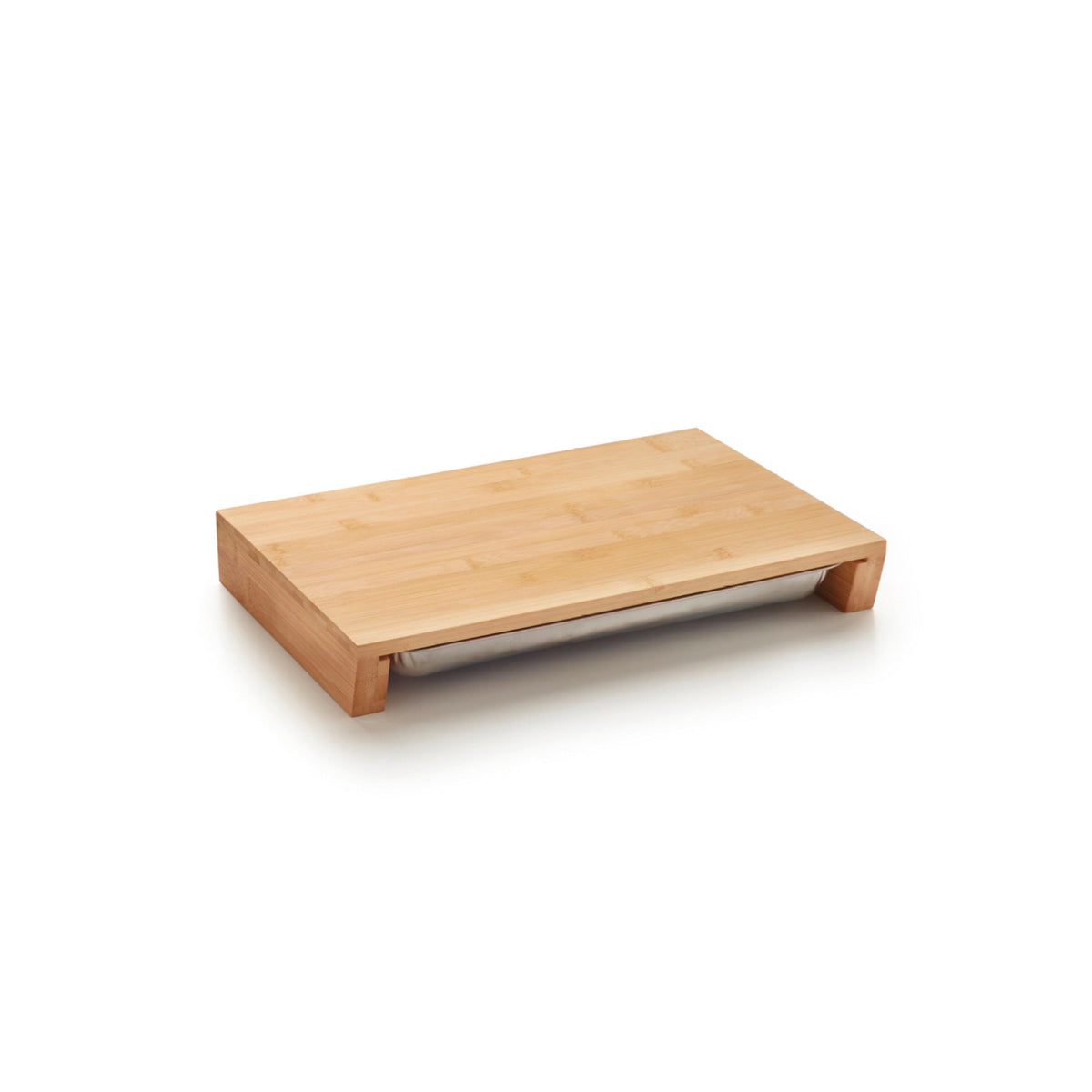 Bloc À Découper - Bambou + Plateau En Acier Inoxydable - Bois/Argenté