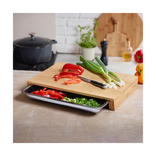 Bloc À Découper - Bambou + Plateau En Acier Inoxydable - Bois/Argenté