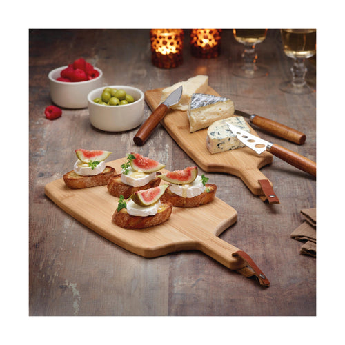 Planche À Découper Rectangulaire Avec Poignée - Bambou + Set De 3 Couteaux À Fromage