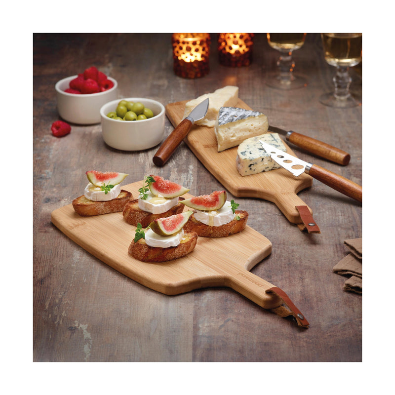 Planche À Découper Rectangulaire Avec Poignée - Bambou + Set De 3 Couteaux À Fromage