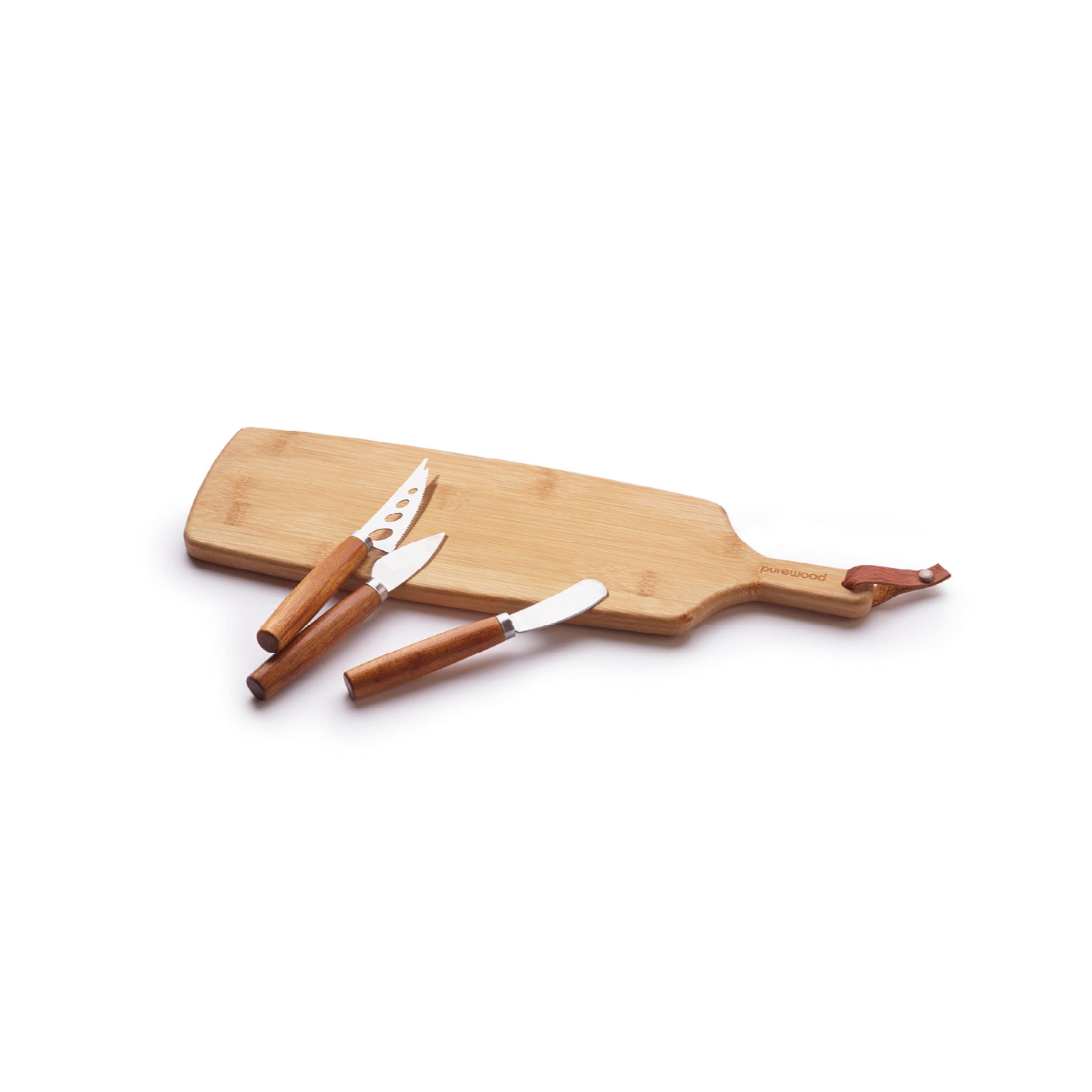 Rectangular Cutting Board With Handle - Bamboo + Set Of 3 Cheese Knives
