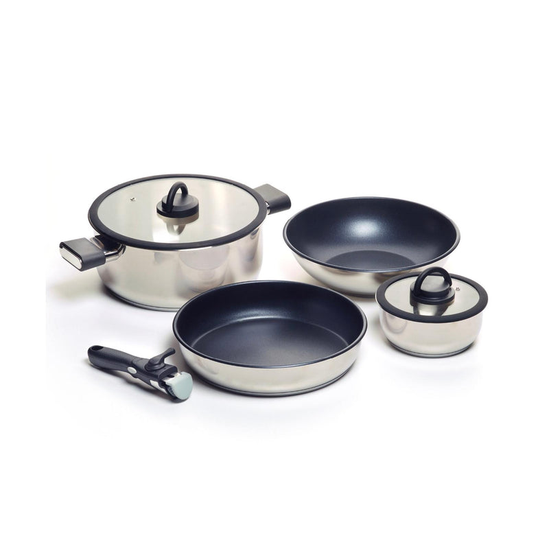 Batterie Empilable Avec Poignée Amovible 7 Pièces - Argenté