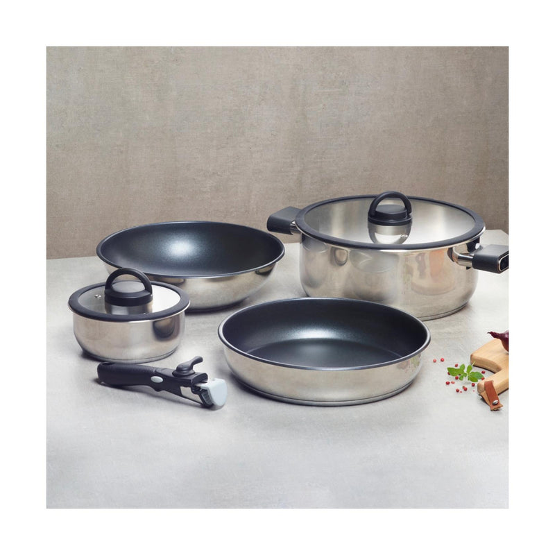 Batterie Empilable Avec Poignée Amovible 7 Pièces - Argenté