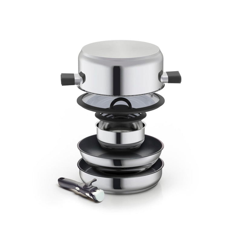 Batterie Empilable Avec Poignée Amovible 7 Pièces - Argenté