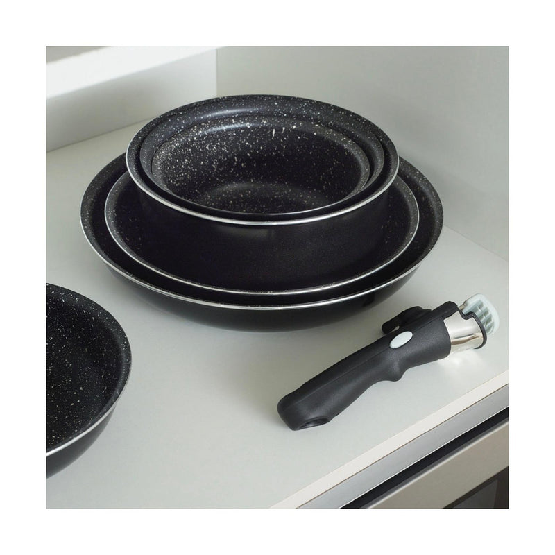 Set De 3 Poêles Aluminium Avec Poignée Amovible - Noir