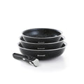 Set of 3 Aluminium Frying Pans with Removable Handle - Black