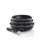 Set of 3 Aluminium Frying Pans with Removable Handle - Black