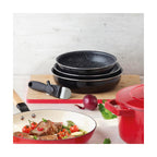 Set of 3 Aluminium Frying Pans with Removable Handle - Black
