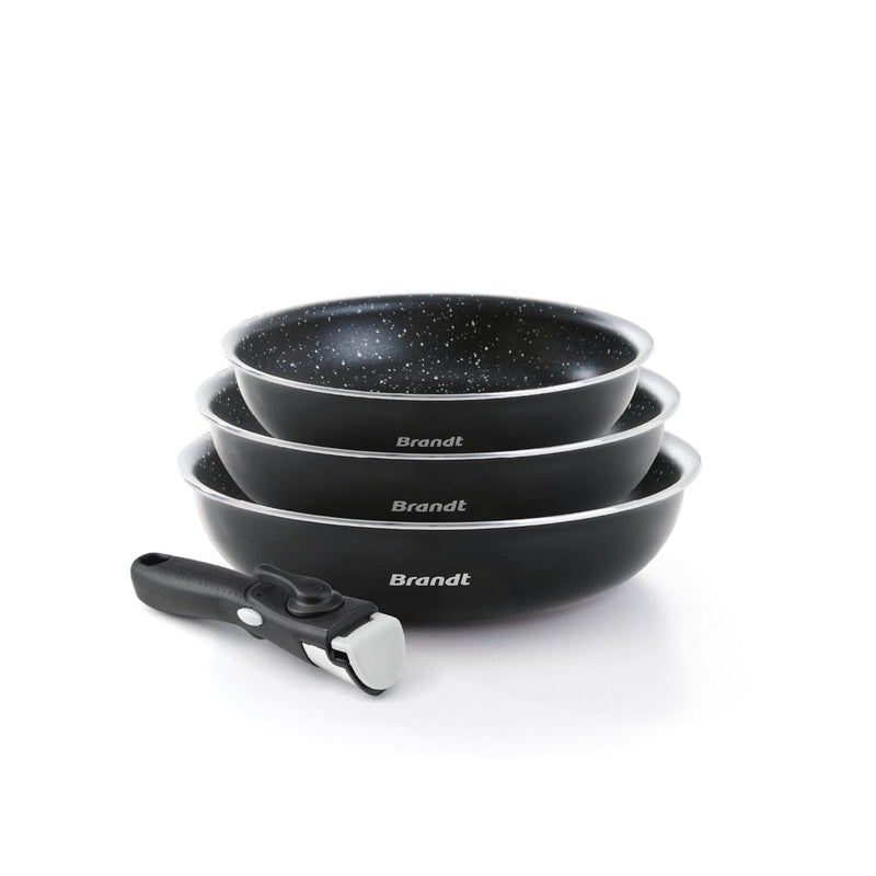 Set De 3 Poêles Aluminium Avec Poignée Amovible - Noir