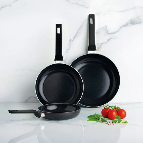 Set De 3 Poêles Avec Poignée En Bakélite 20 + 24 + 28 Cm - Noir